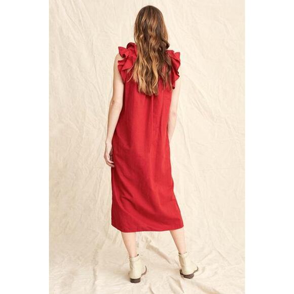 The Great. The Flutter Tulip Midi Dress in Poppy Red, Size Small - Picture 3 of 9